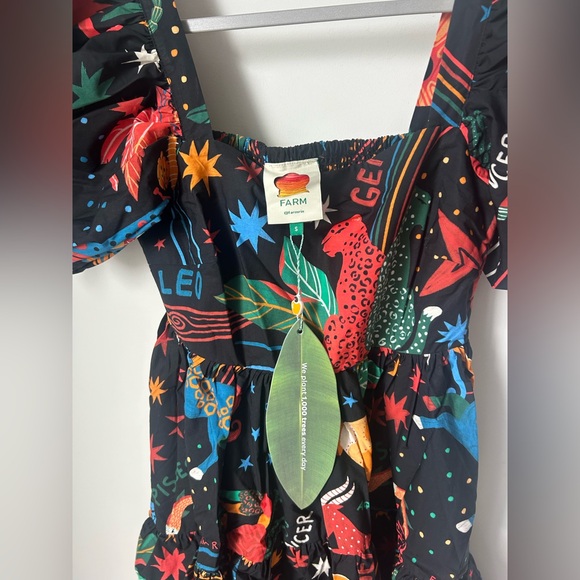 Farm Rio Zodiac Cotton Puff Sleeve Mini Dress - Picture 2 of 4